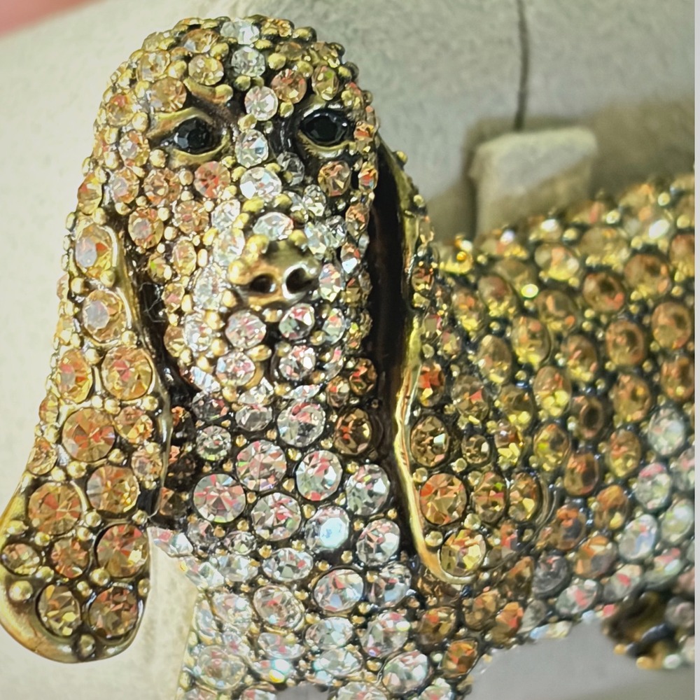 Brooch Gold Tone Rhinestone Champagne Golden Honey Basset Hound Dog Large